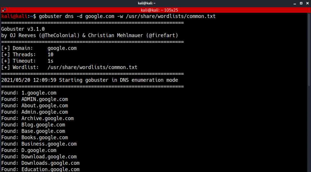 Gobuster DNS Mode For Scanning Subdomains