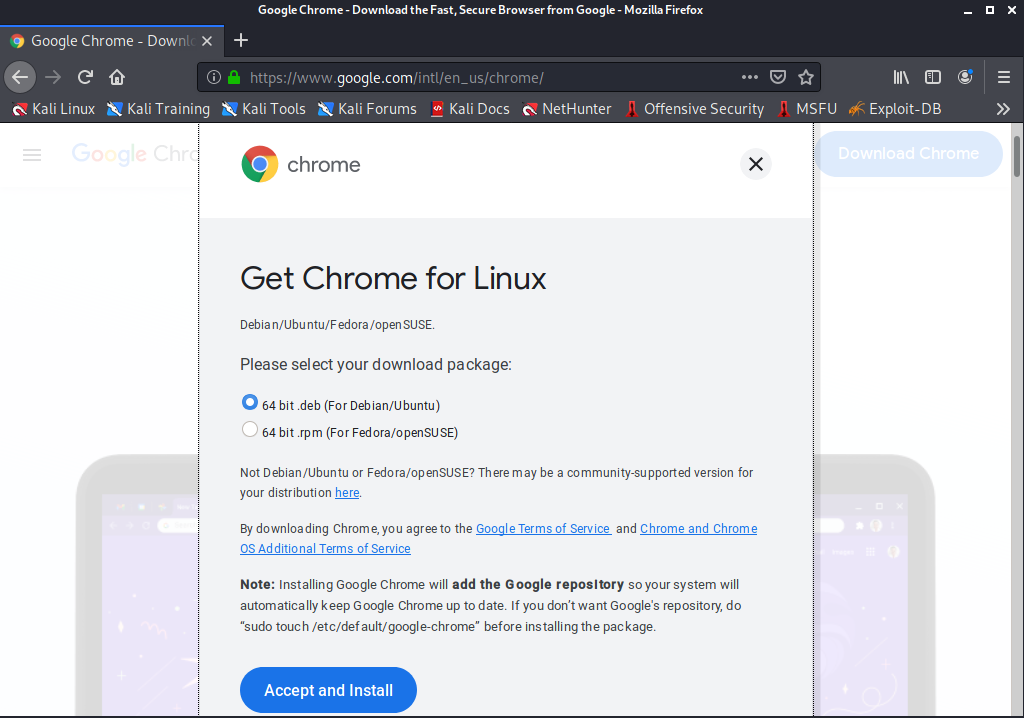 Install Chrome on Kali Linux